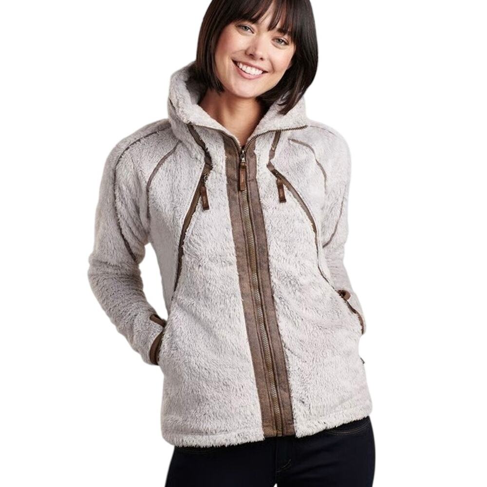 KUHL Flight Stone Sherpa Women's Hooded Jacket Full Zip Small Brown Soft